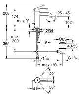 Vorschau: Grohe Essence Waschtischbatterie mit Ablaufgarnitur S-Size, wassersparend, hard graphite gebürstet