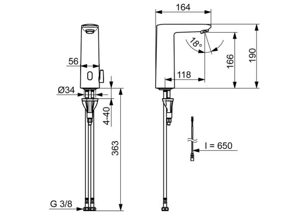 Hansa Hansaelectra Infrarot-Waschtischarmatur Batteriebetrieb, Ausladung 118mm, chrom