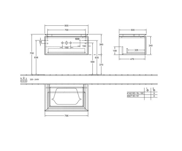 Villeroy&Boch Legato Waschtischunterschrank 80x50cm für Aufsatzwaschtisch, 1 Auszug glossy white