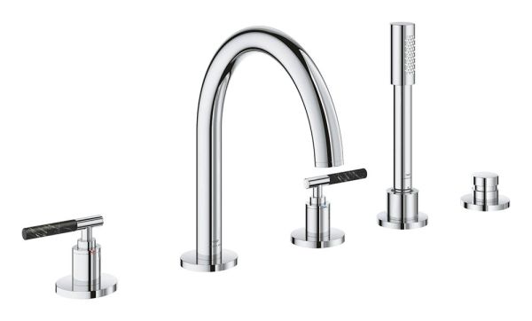 Grohe Atrio 5-Loch-Wannen-Kombination für Atrio Hebelgriffe aus Vanilla Noir Caesarstone 48465000, chrom 25224000