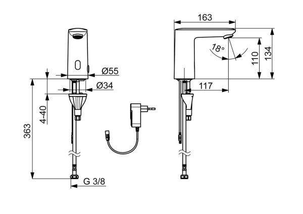 Hansa Hansaelectra Waschtischarmatur Netzbetrieb, für Kalt/Mischwasser-Anschluss, 117mm, chrom