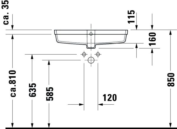 Duravit Vero Air Unterbauwaschtisch 63,5x34,5cm, ohne Hahnloch, mit Überlauf, WonderGliss, weiß 03846000001