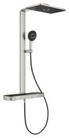 Grohe Rainshower Aqua Pure Duschsystem mit Thermostatbatterie, 15 l/min, supersteel/schwarz 100962DC00