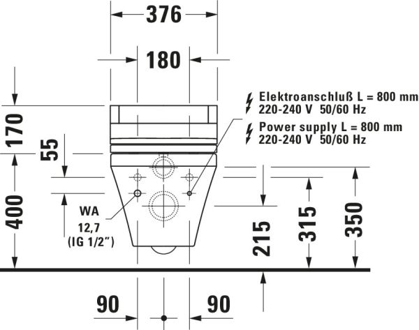 Duravit DuraStyle Wand-WC 37x62cm für SensoWash®, rimless, Tiefspüler, weiß