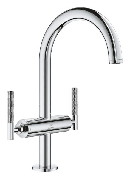 Grohe Atrio 2-Griff-Waschtischarmatur L-Size mit Push-Open mit Atrio Hebelgriffe mit Rändelstruktur 48646000, 21134000