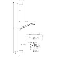 Vorschau: hansgrohe Pulsify Select S Brausesystem 105 Brausestange 90cm Ecostat Element 3 jet Handbrause