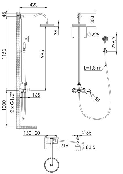 Steinberg Serie 350 Duschsystem mit Thermostatarmatur