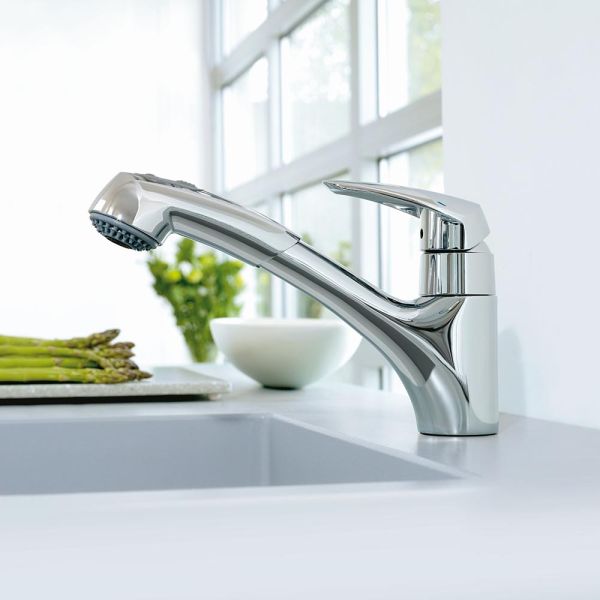 Grohe Eurodisc Einhand-Küchenarmatur mit Dual Spülbrause, chrom