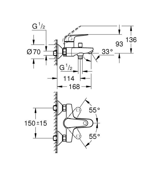 Grohe Euroeco Einhand-Wannenbatterie, chrom