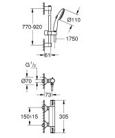 Vorschau: Grohe Grohtherm 800 Thermostatbatterie mit Brausegarnitur 90cm, chrom