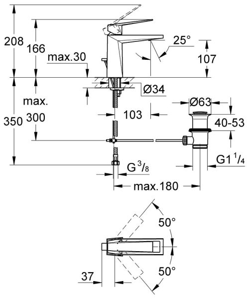 Grohe Allure Brilliant Einhand-Waschtischbatterie M-Size mit Ablaufgarnitur