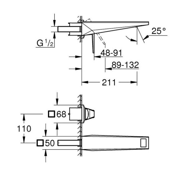 Grohe Allure Brilliant 2-Loch-Waschtisch-Wandbatterie mit White Attica Ceasarstone Einlagen