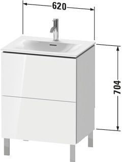 Duravit L-Cube Waschtischunterschrank bodenstehend 62x48cm mit 2 Schubladen für Viu 234463, techn. Zeichnung