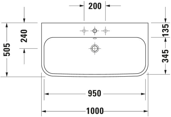 Duravit Happy D.2 Waschtisch 100x50,5cm, mit Hahnloch und Überlauf, geschliffen, WonderGliss, weiß