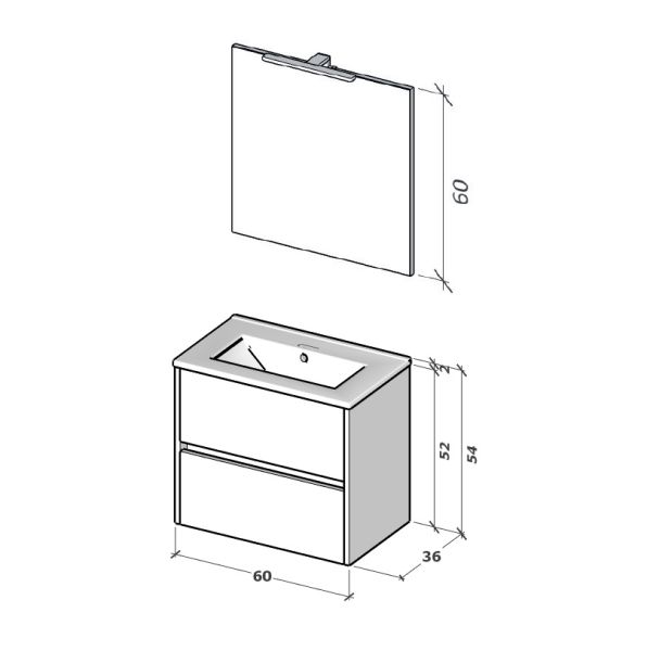 RIHO Porto Square Waschtisch mit Unterschrank 60cm & LED-Spiegel