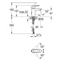 Vorschau: Grohe BauEdge Einhand-Waschtischbatterie, versenkbare Kette, S-Size, chrom