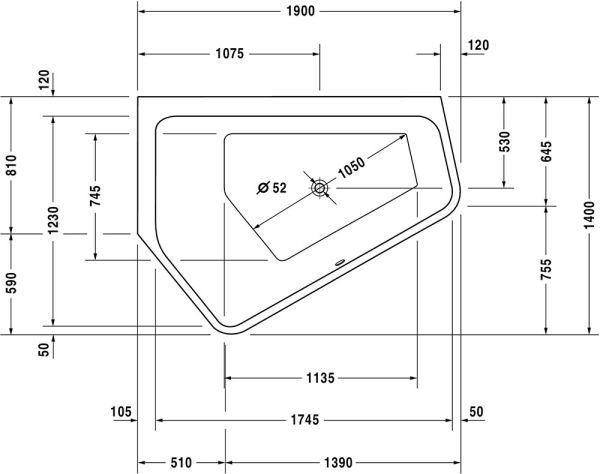 Duravit Paiova 5 Eck-Badewanne 190x140cm, Ecke links, weiß