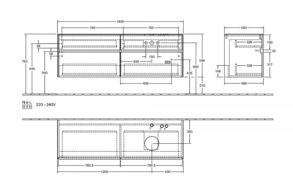 Villeroy&Boch Collaro Waschtischunterschrank 160cm für Aufsatzwaschtisch 4A18/4