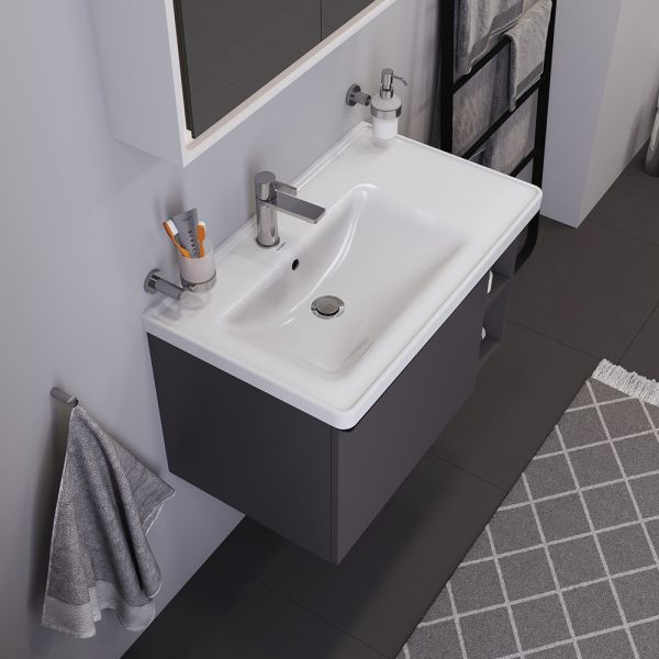 Duravit D-Neo Waschtisch rechteckig 80x48cm, mit Hahnloch und Überlauf, Becken links, weiß 2369800000