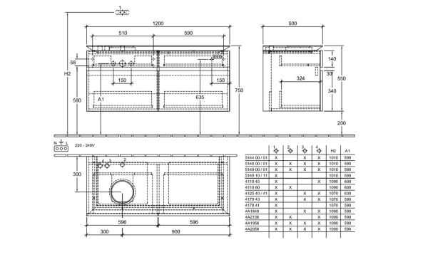 Villeroy&Boch Legato Waschtischunterschrank 120x50cm für Aufsatzwaschtisch, 4 Auszüge B58000DH