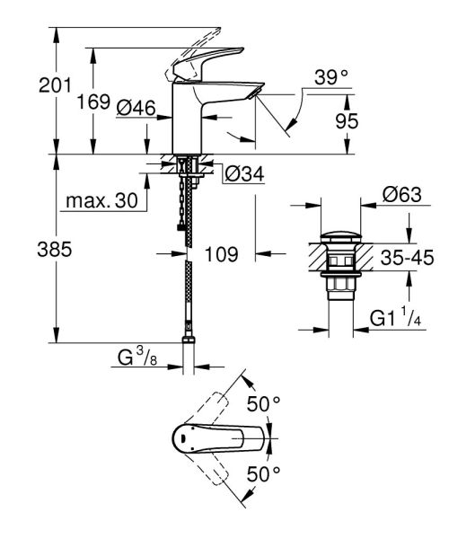 Grohe Eurosmart Einhand-Waschtischbatterie S-Size mit Verbrühschutz und Push-Open, chrom