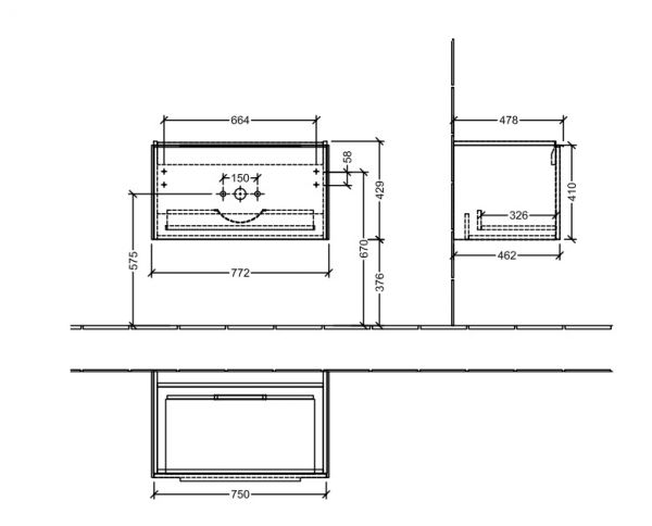 Villeroy&Boch Subway 3.0 Waschtischunterschrank mit 1 Auszug C57300VR_1