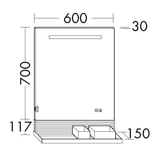 Burgbad Fiumo Leuchtspiegel mit LED-Beleuchtung, Wandablage, Reling in weiß und Pliséefront, 60cm