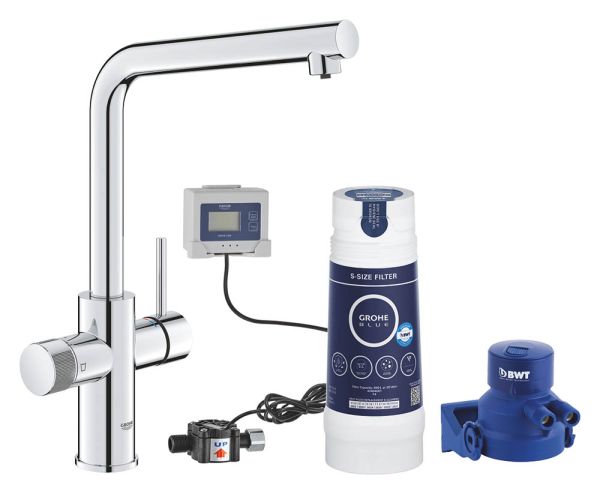 Grohe Blue Pure Minta Küchenarmatur Starter Set mit L-Auslauf und S-Size Filter, chrom 30589000