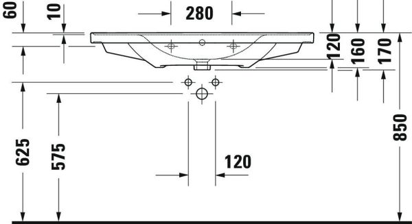 Duravit D-Neo Waschtisch rechteckig 100,5x48cm, mit Überlauf, ohne Hahnloch, weiß 2367100060