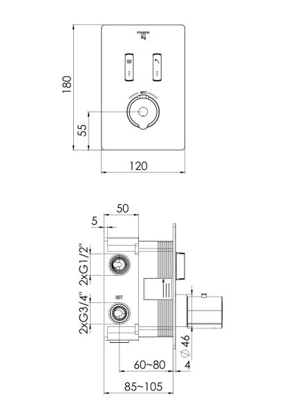 Steinberg Serie 390 slidetronic Fertigmontageset für Unterputzthermostat