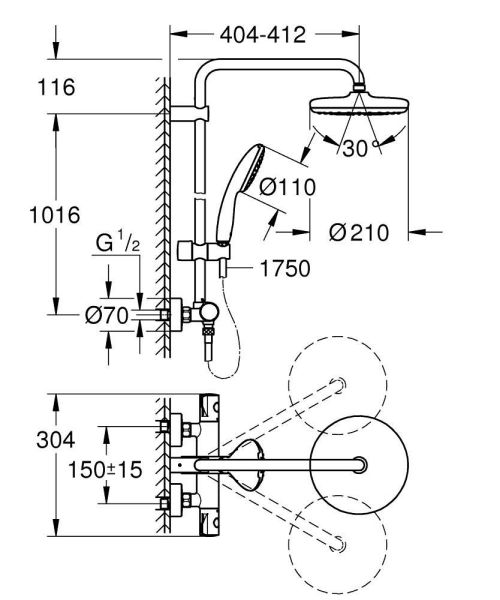 Grohe Tempesta System 210 Duschsystem mit Thermostatbatterie, chrom