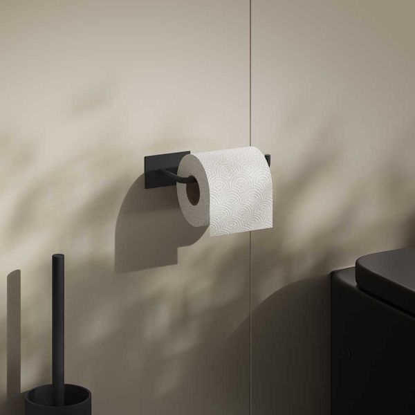 Smedbo selbstklebender Toilettenpapierhalter mit eckiger Rosette, schwarz BB1039