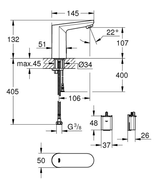 Grohe Eurosmart Cosmopolitan E Infrarot-Elektronik für Waschtisch, verdeckte Mischeinrichtung, chrom