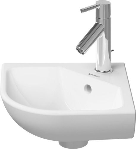 Duravit ME by Starck Eck-Handwaschbecken 43,5x38cm, mit Überlauf, 1 Hahnloch, WonderGliss, weiß 07224300001