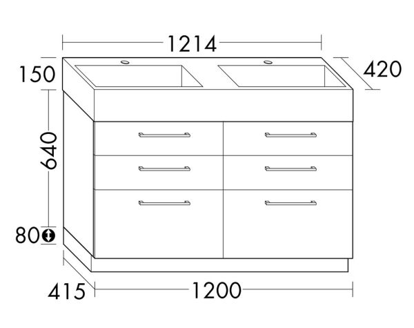 Burgbad Crono Mineralguss-Doppelwaschtisch 121,4x87x42cm mit Unterschrank, 6 Auszüge, bodenstehend SFAL121F1786C0001G0141