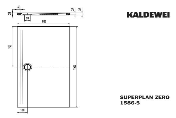 Kaldewei Superplan Zero bodenebene Duschfläche 80x150cm, mit Wannenträger extraflach, Mod.1586-5