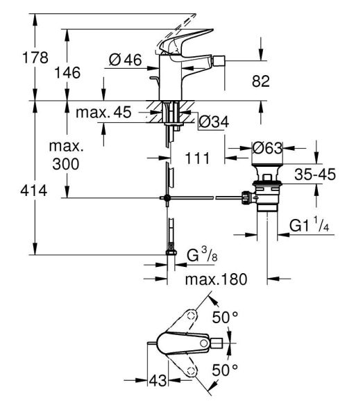 Grohe Euroeco Einhand-Bidetbatterie, wassersparend, chrom