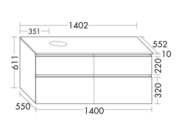 Burgbad Lin20 Waschtischunterschrank 140x55cm mit Konsolenplatte, 4 Auszüge, wandhängend SGRA140LF5351