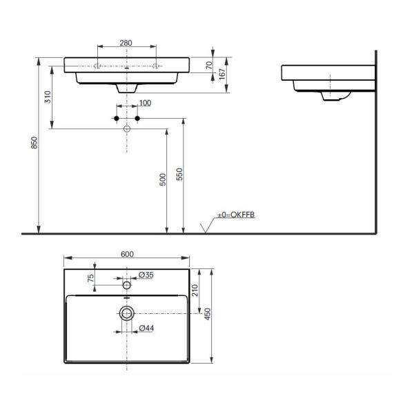 TOTO CS Waschtisch eckig 60x45cm, weiß CEFIONTECT