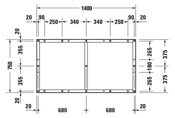 Duravit Tempano Fußgestell höhenverstellbar 70 - 100mm 1200x750x85mm