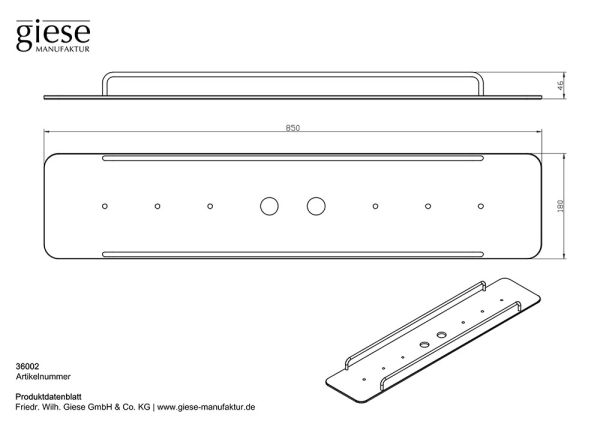 Giese Flatbord Wannenbrücke mit Reling B: 750mm weiß/schwarz matt