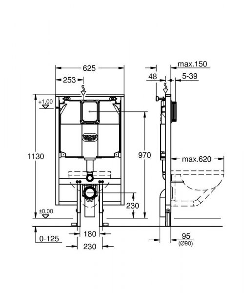 Grohe Rapid SL für Wand-WC mit Spülkasten 80mm, Elementbreite 0,62m