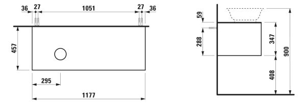 Laufen The New Classic Schubladenelement 118cm, 1 Schublade, Ausschnitt links, zu WT 81285.0.1.2.3 techn. Zeichnung