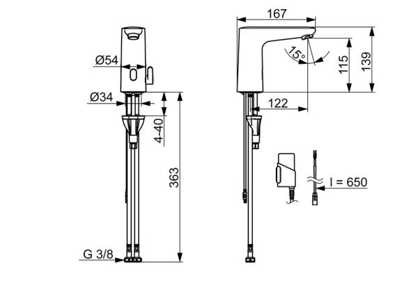 Hansa Hansaelectra Safety berührungslose Waschtischarmatur Batteriebetrieb, Ausladung 122mm, chrom