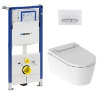 Vorschau: Geberit AquaClean Sela Wand-Dusch-WC weiß Komplett-SET mit Sigma50 Betätigungsplatte