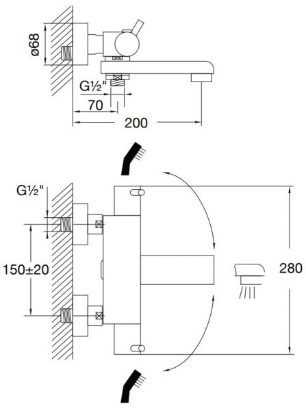 Steinberg Serie 100 Aufputzthermostat ½“ für Wanne, Ausladung 200mm, chrom