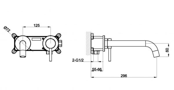 Avenarius Linie 280 Waschtisch-Einhebelmischbatterie für Wandmontage, Ausladung 230mm, chrom