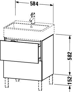 Duravit L-Cube Waschtischunterschrank bodenstehend 58x46cm mit 2 Schubladen für Vero Air 235060, techn. Zeichnung