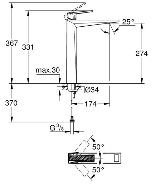 Grohe Allure Brilliant Waschtischarmatur XL-Size für Aufsatzbecken, mit Rändelstrukturgriff