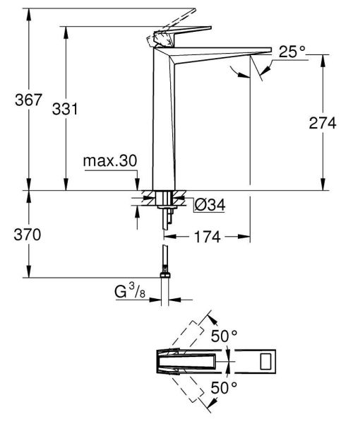 Grohe Allure Brilliant Waschtischarmatur XL-Size mit White Attica Caesarstone Griff-Einlage